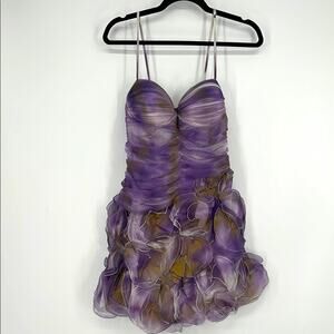 Vintage Y2K Tulle Mini Dress Ruched Ruffle Fairy Goblin Whimsygoth Asymmetrical